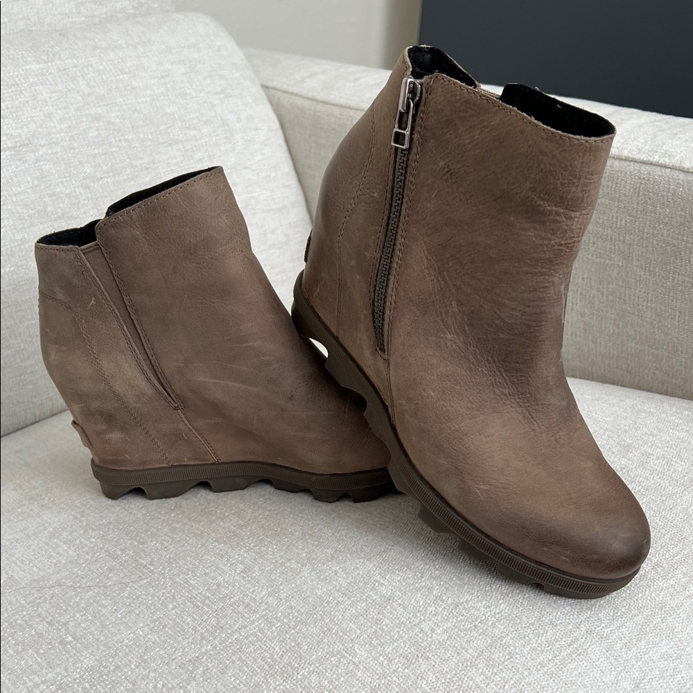 Sorry Leather Wedge Ankle Boots with Side Zip